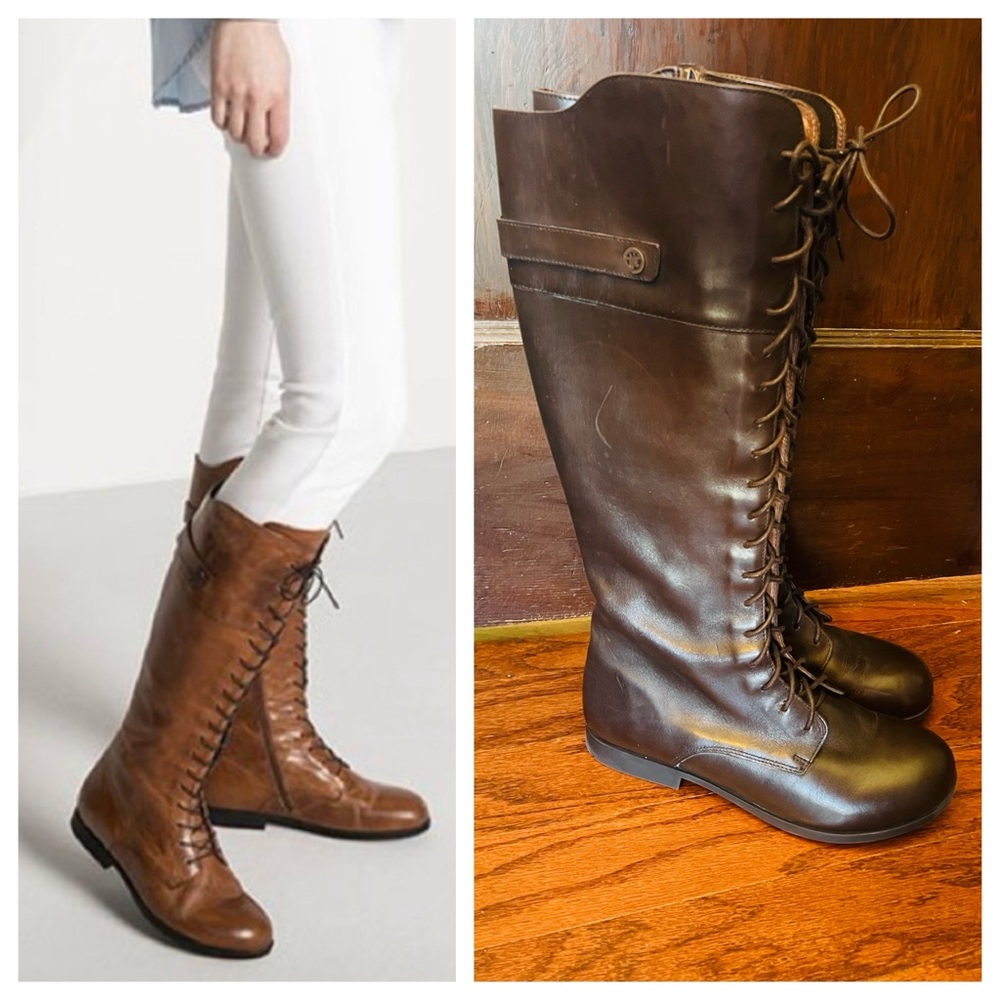 41N Birkenstock Longford Tall Lace-Up Riding Boots - Dark Brown